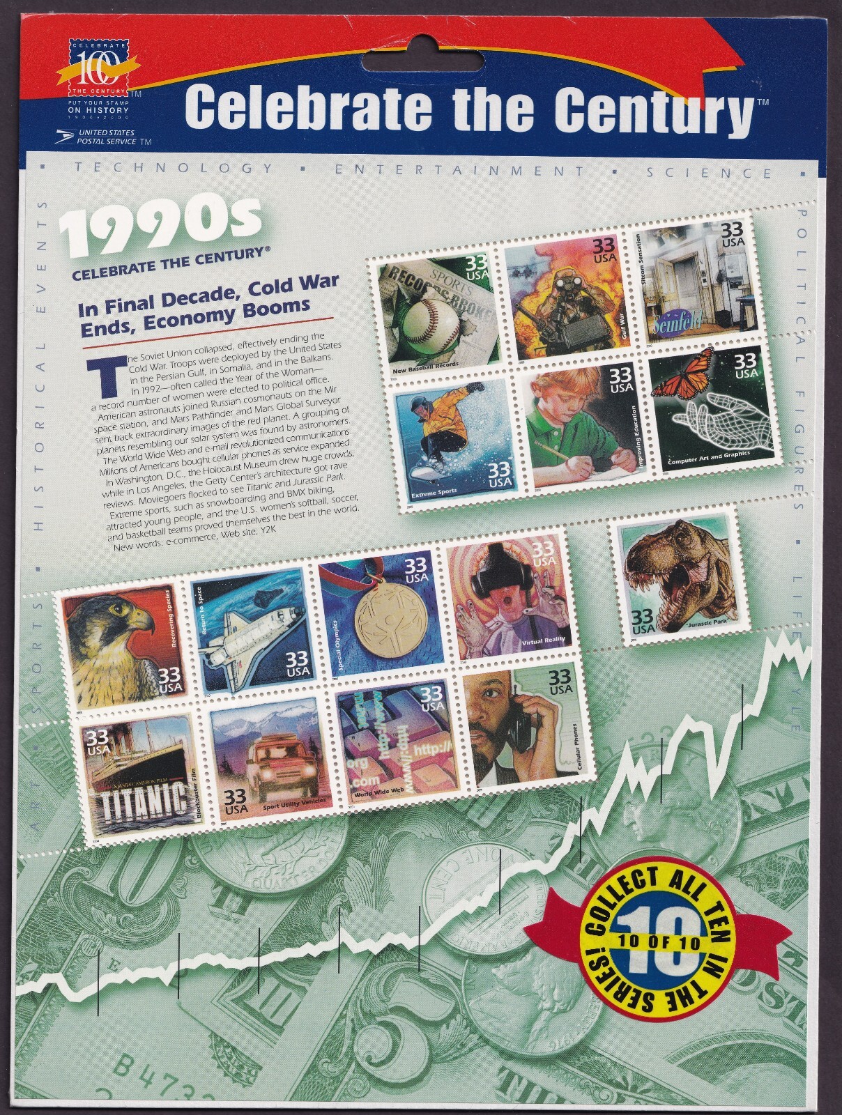 Scott #3191 33¢ 1990s Celebrate the Century Sheet of 15 Stamps - Sealed