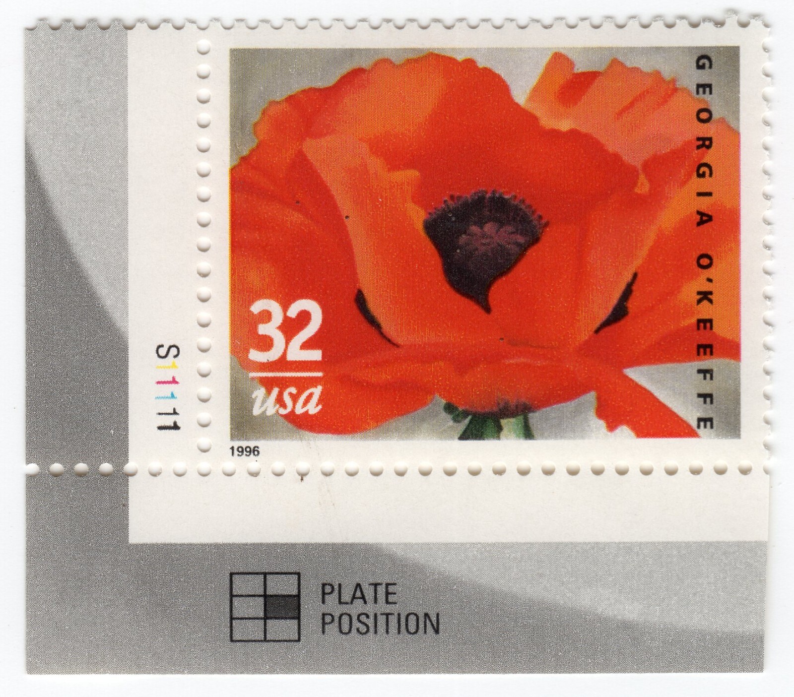 Scott #3069 GEORGIA O’KEEFE Plate # Single 32¢ Stamp - MNH (LL)