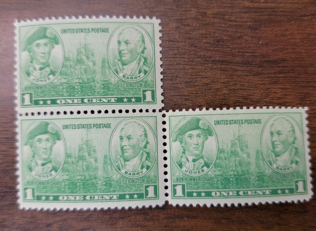 Scott #790 Jones Barry (Lexington) Joint Set of 3 Stamps - MNH