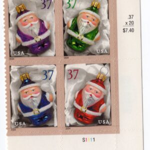 Scott #3886a Santa Ornaments in Wood Box Plate Block of 4 32¢ Stamps - MNH (LR)