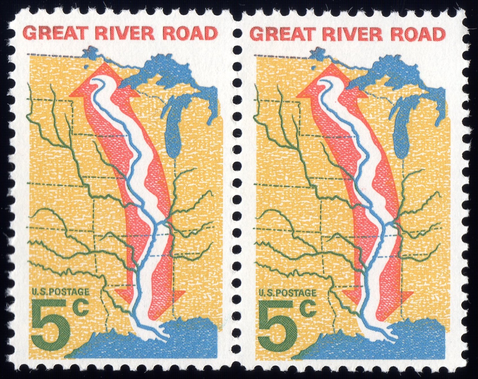 Scott #1319 Great River Road 5¢ Horizontal Pair of Stamps - MNH