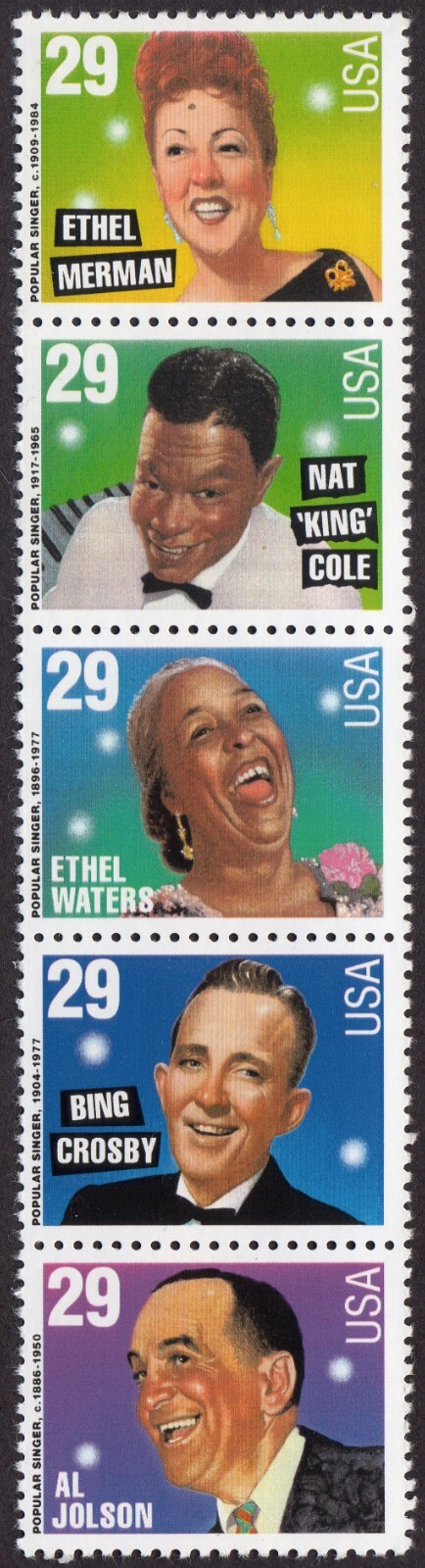 Scott #2853a (2849-53) Popular Singers (Bing Cosby) Strip of 5 Stamps - MNH
