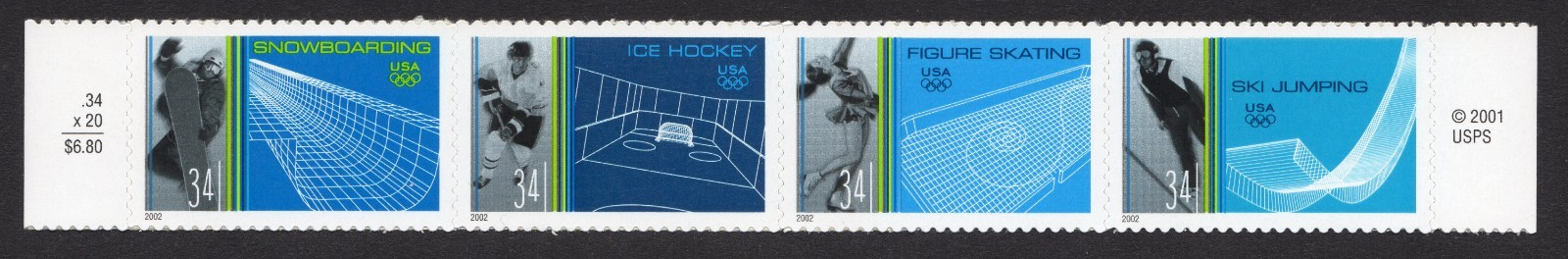 Scott #3555a Winter Sports (Ice Hockey) Strip of 4 Stamps - MNH w/Price