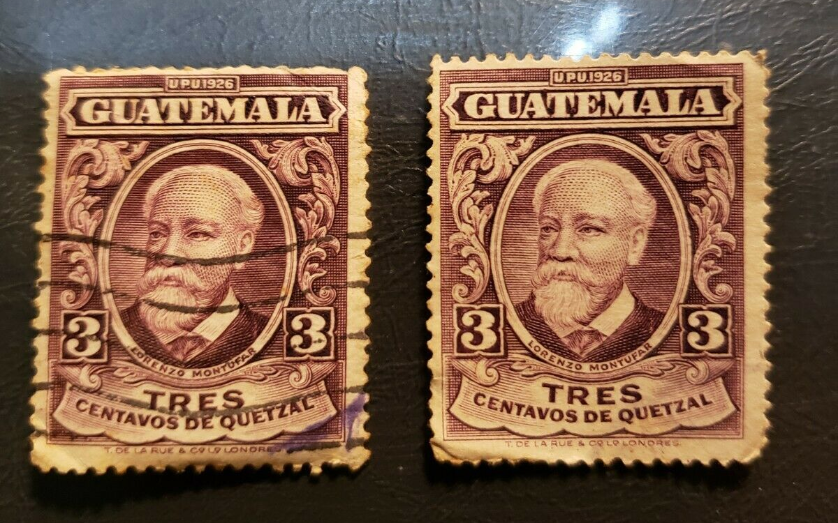Stamps Latin America Guatemala 1926 two 3c LORENZO MONTUFAR