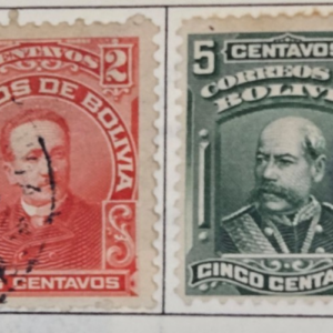 Stamp Bolivia 1897 #48 used, #49 MH