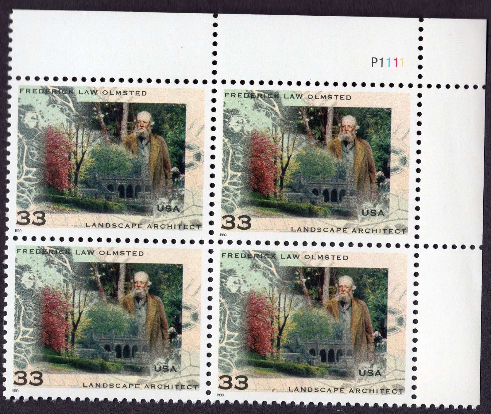 Scott #3338 Frederick Law Olmsted Plate Block of 4 33¢ Stamps - MNH