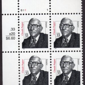 Scott #3426 Claude Pepper (Senator) Plate Block of 4 Stamps - MNH