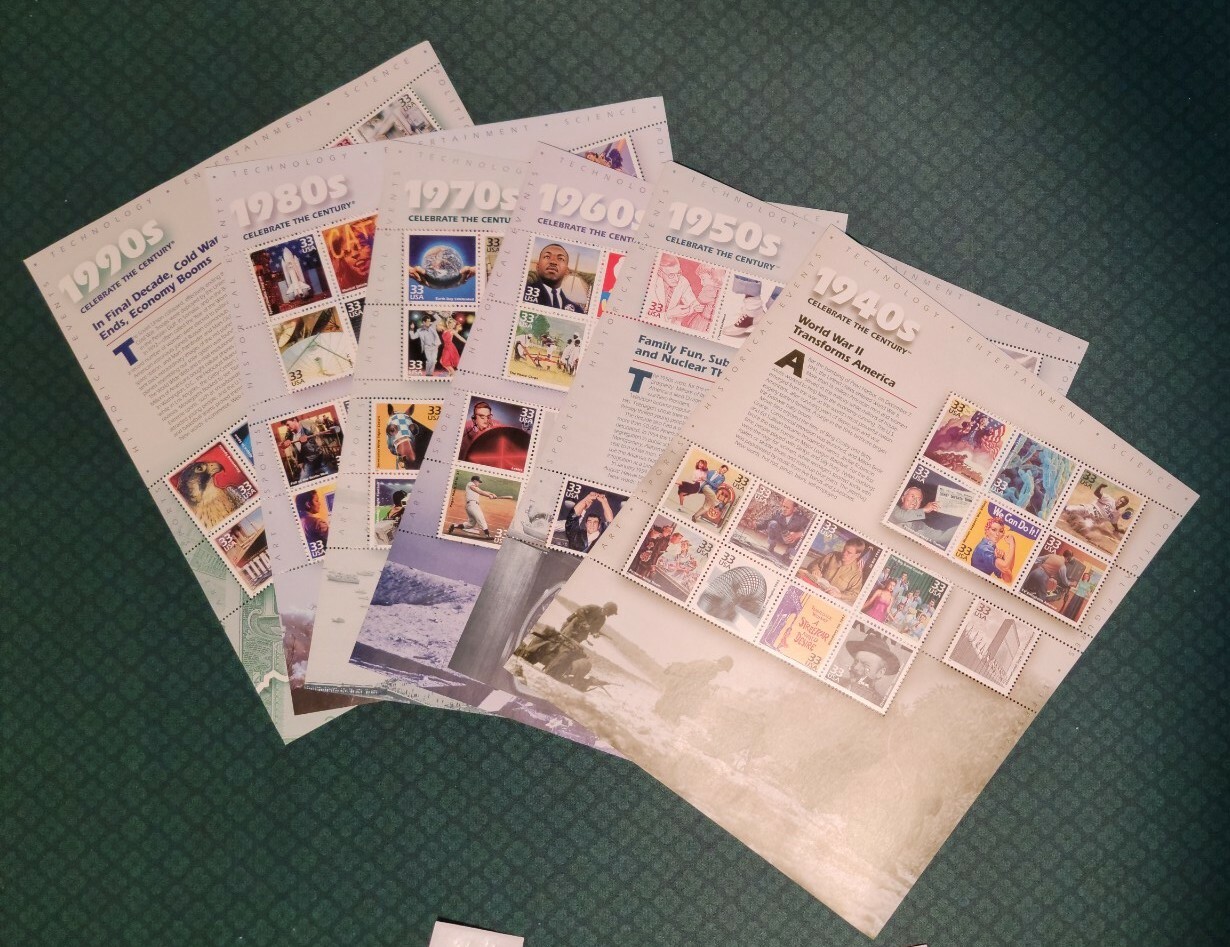 Scott #3182-3191 1900s-1990s Century Sheets of 15 Stamps Each - Complete Set