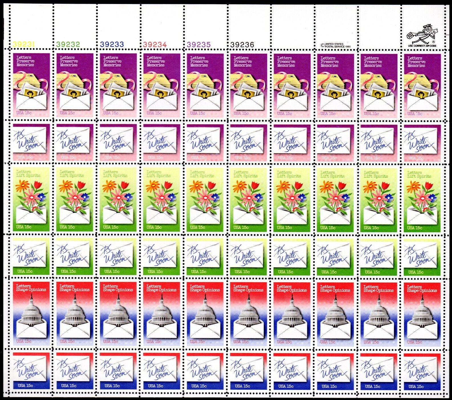 Scott #1810a (1805-10) Letter Writing Full Sheet of 60 Stamps - MNH