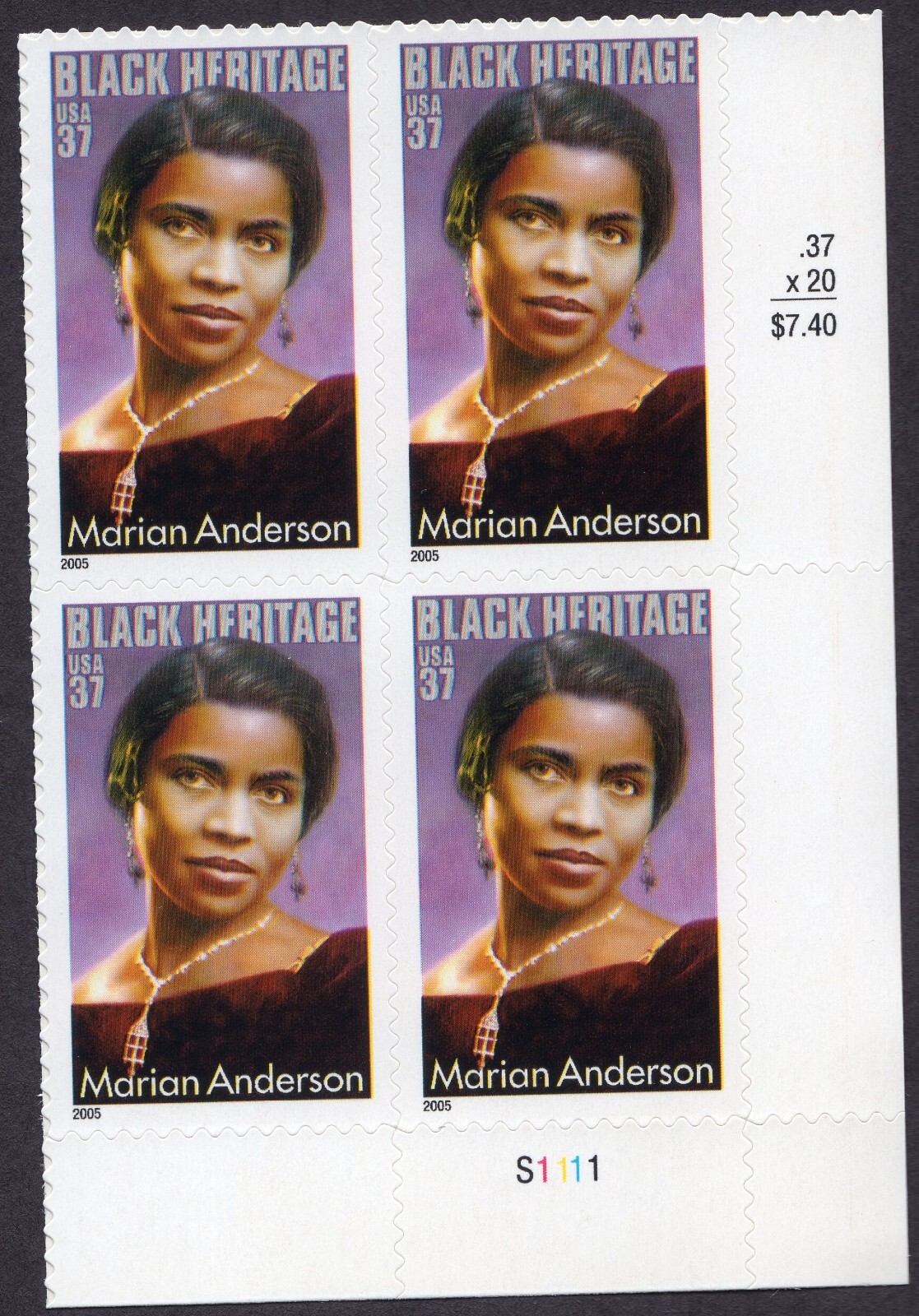 Scott #3896 Marian Anderson Plate Block of 4 Stamps - MNH