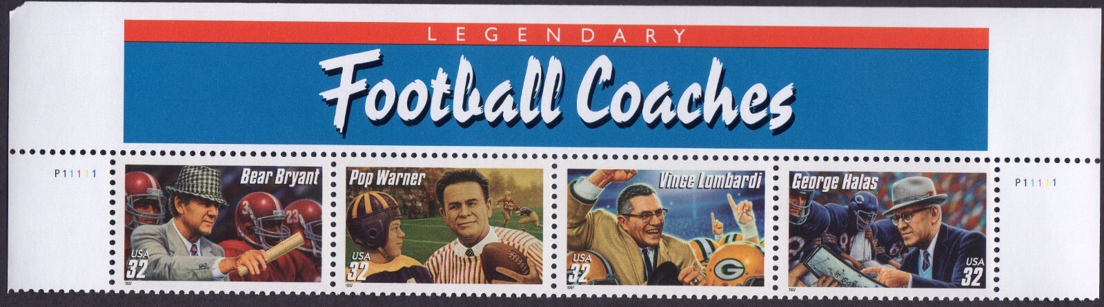 Scott #3146a (3143-46) Football Coaches Title Block (Strip) of 4 Stamps - MNH