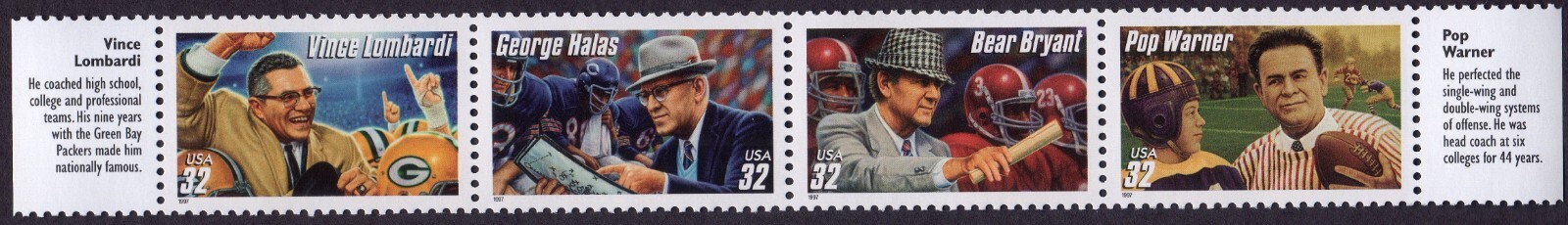 Scott #3146a (3143-46) Football Coaches Block (Strip) of 4 Stamps - MNH