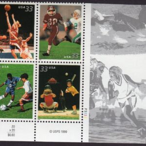 Scott #3402a (3399-3402) Youth Sports Plate Block of 4 Stamps - MNH (LR)