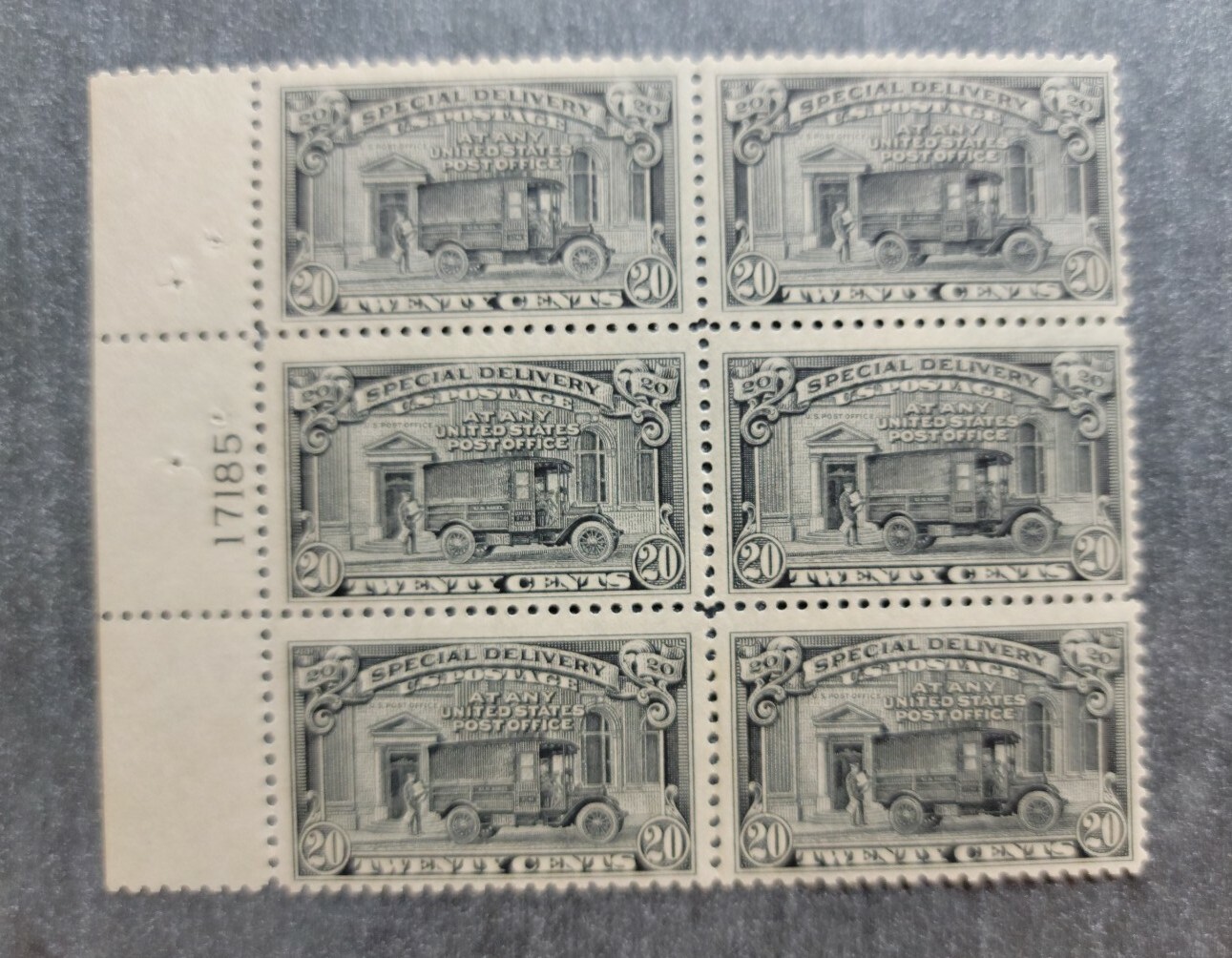 Scott #E14 P.O. Truck 20¢ Special Delivery Plate Block of 6 Stamps - MNH #2