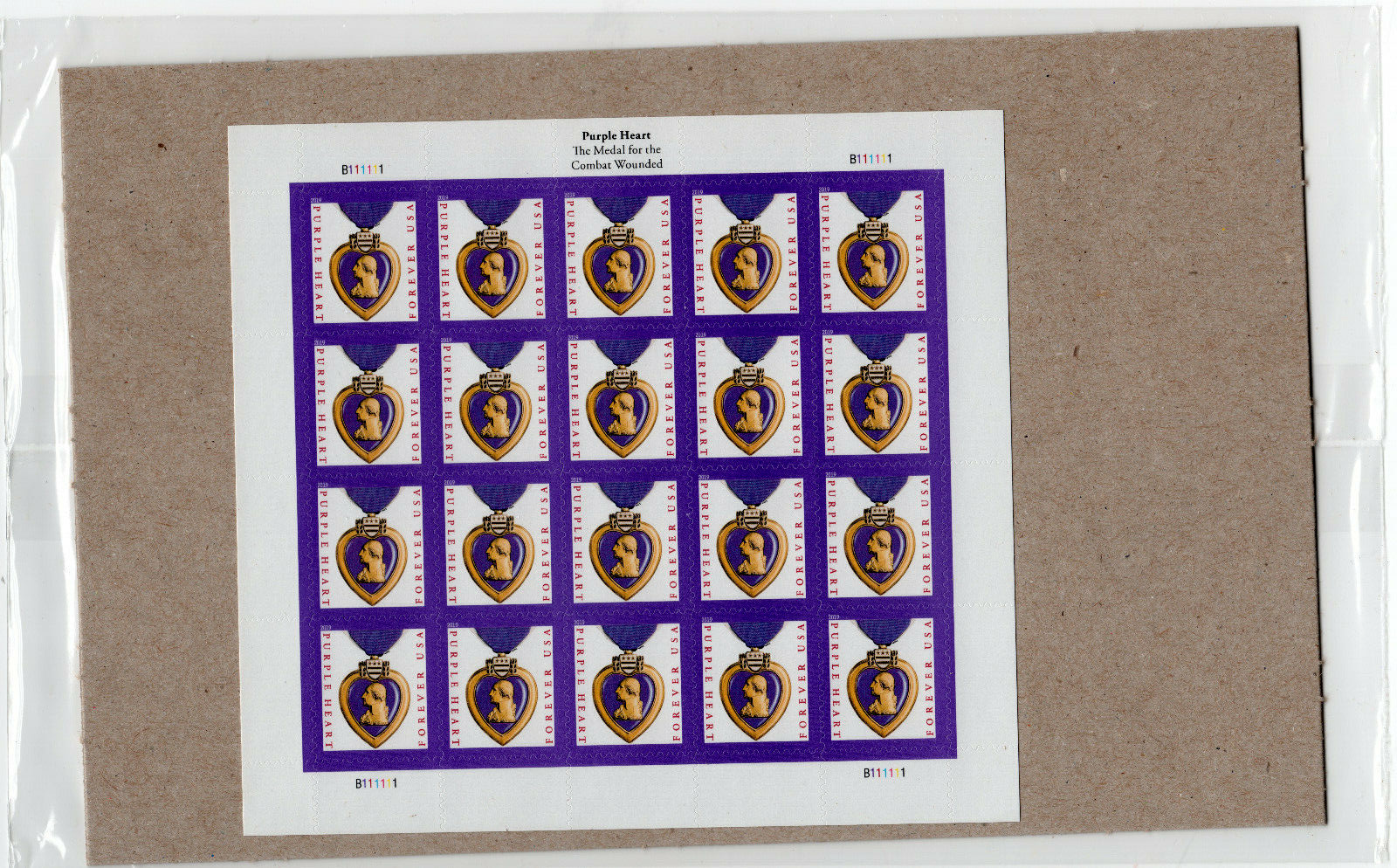 Scott #5419 Purple Heart (VFW, 2019) Full Sheet of 20 Forever Stamps - Sealed