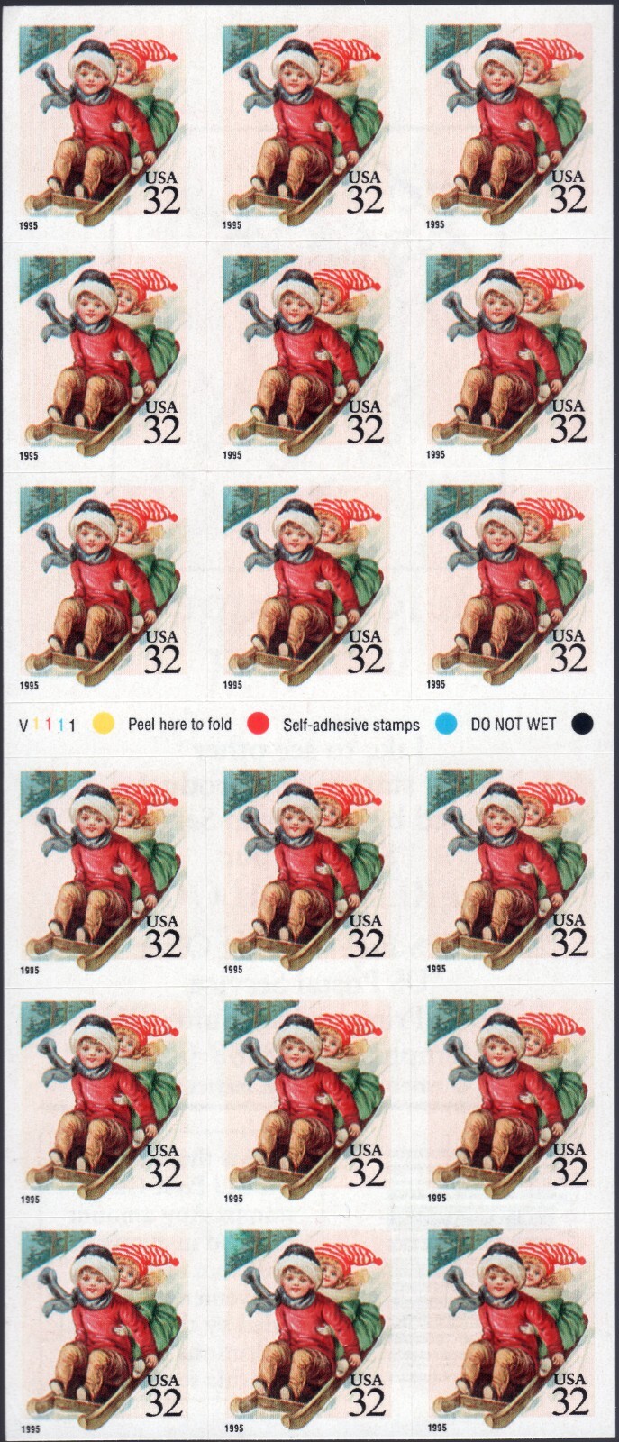 Scott #3013a Winter Children Sledding Booklet of 18 Stamps - MNH