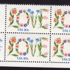 Scott #1951 Love Flowers Zip Block of 4 Stamps - MNH