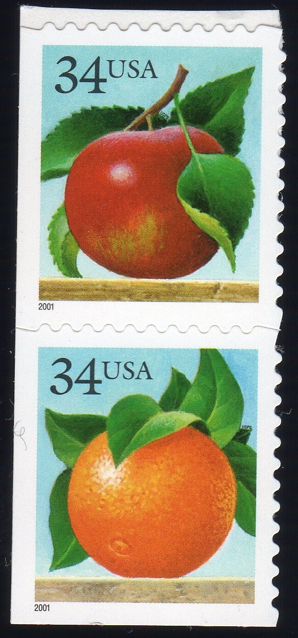 Scott #3492b (3491-92) Apple & Orange Vertical Pair of Stamps - MNH