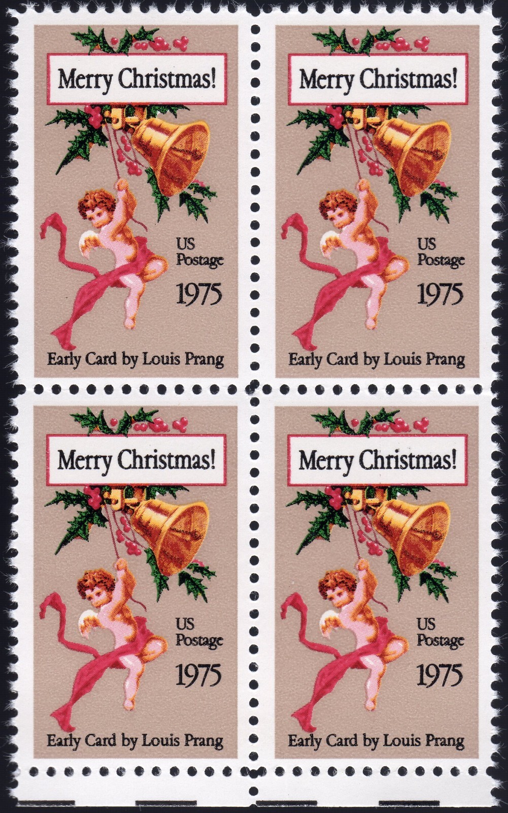 Scott #1580 Merry Christmas Early Card by Prang Block of 4 Stamps - MNH