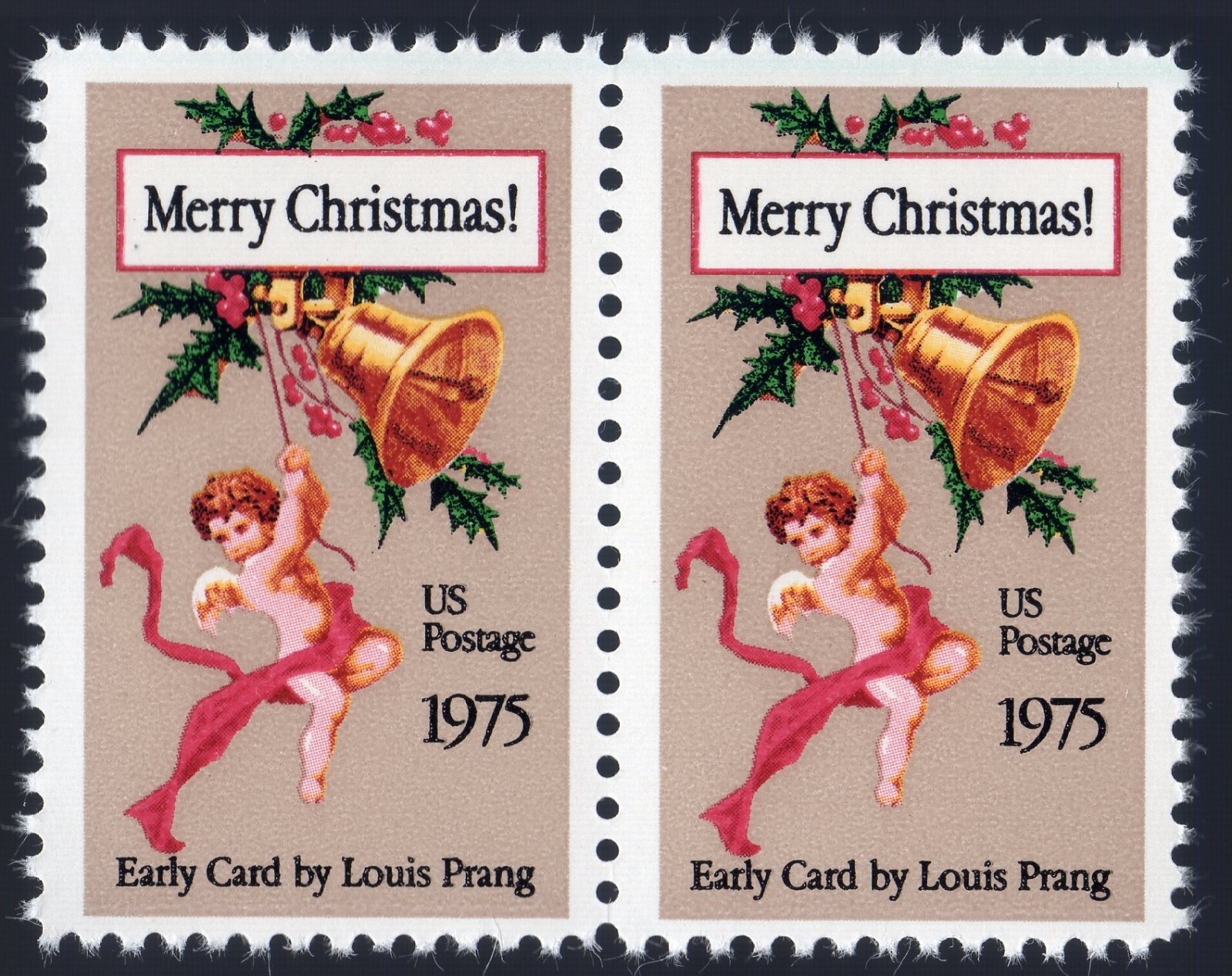 Scott #1580 Merry Christmas Early Card by Prang Horizontal Pair of Stamps - MNH