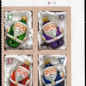 Scott #3886a Santa Ornaments in Wood Box Plate Block of 4 32¢ Stamps - MNH (UR)