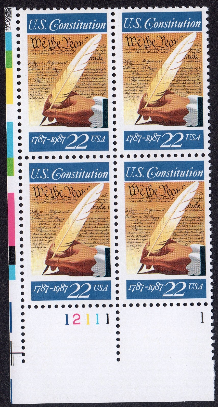 Scott #2360 US Constitution 22¢ Plate Block of 4 Stamps - MNH