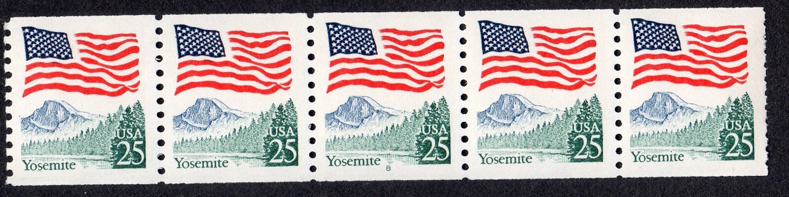Scott #2280 Flag Over Yosemite Plate # Coil (PNC) of 5 Stamps - MNH P#8