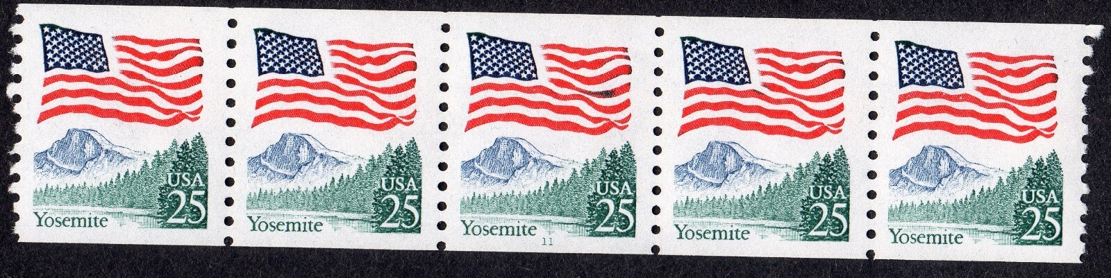 Scott #2280a Flag Over Yosemite Plate # Coil (PNC) of 5 Stamps - MNH P#11