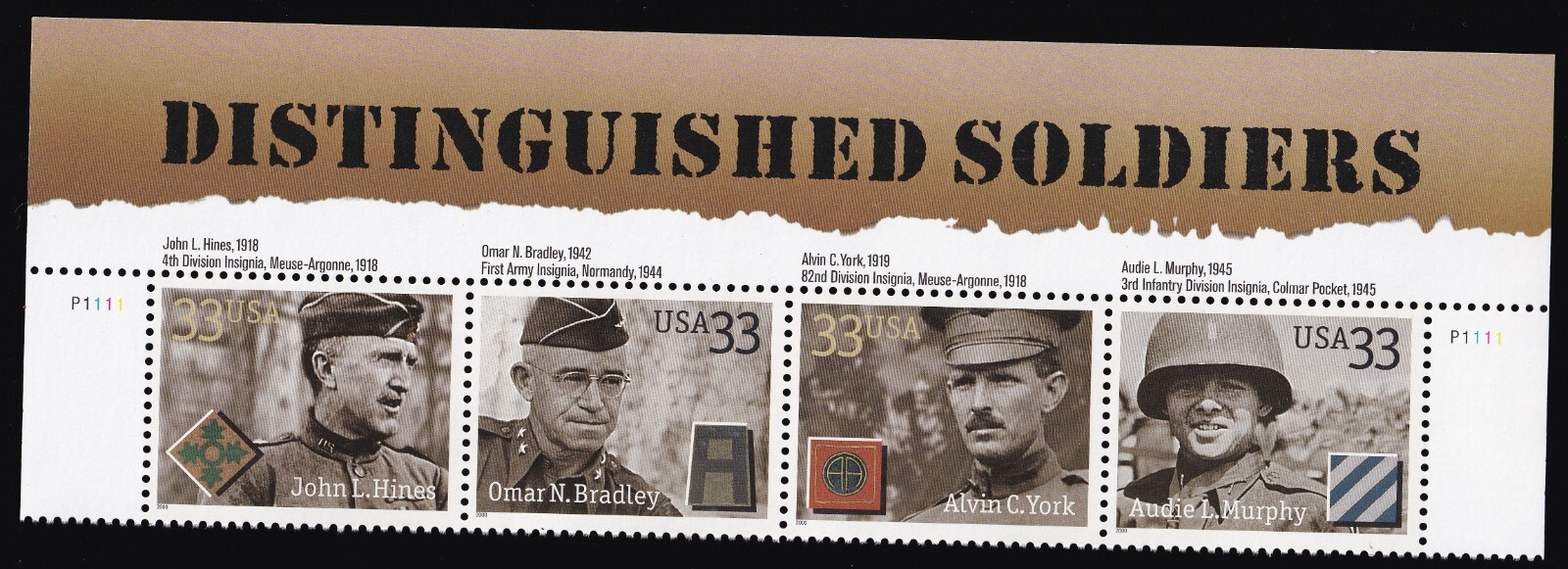 Scott # 3396a Distinguished Soldiers Title Block (Strip) of 4 Stamps - MNH