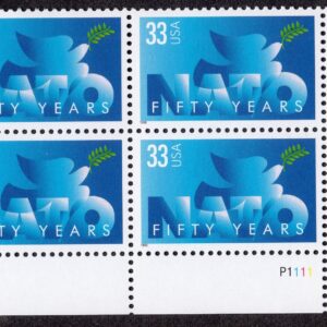 Scott #3354 NATO 50th Year Plate Block of 4 Stamps - MNH