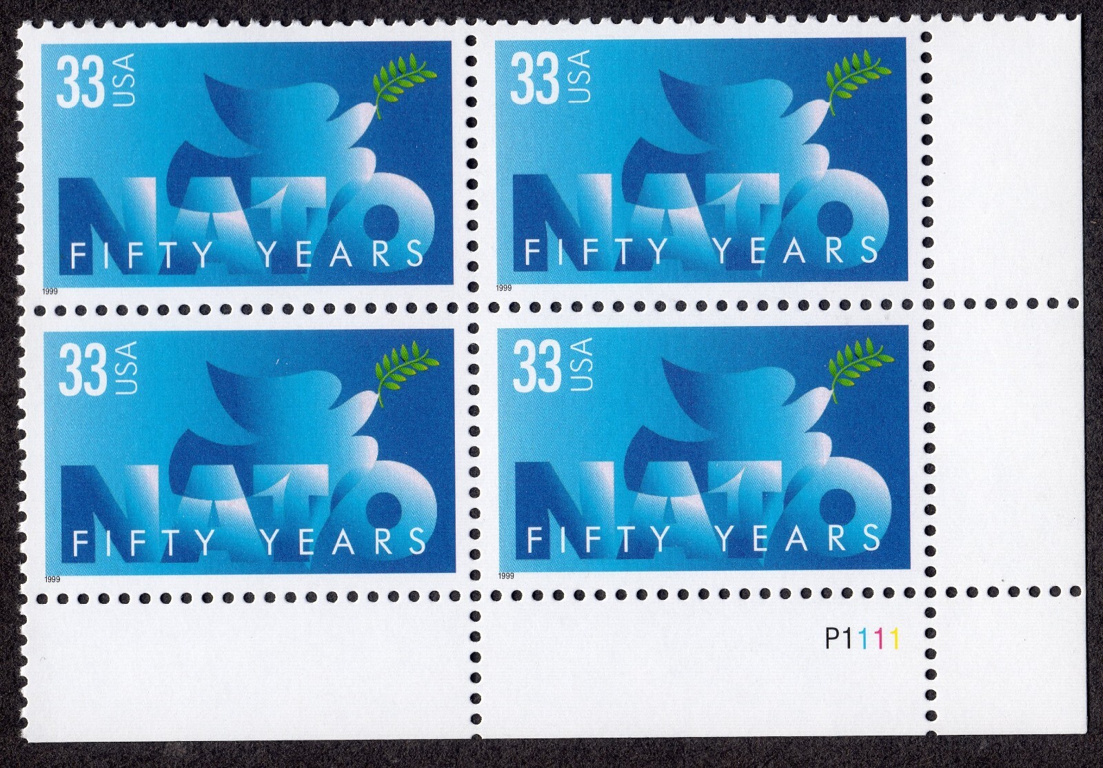 Scott #3354 NATO 50th Year Plate Block of 4 Stamps - MNH