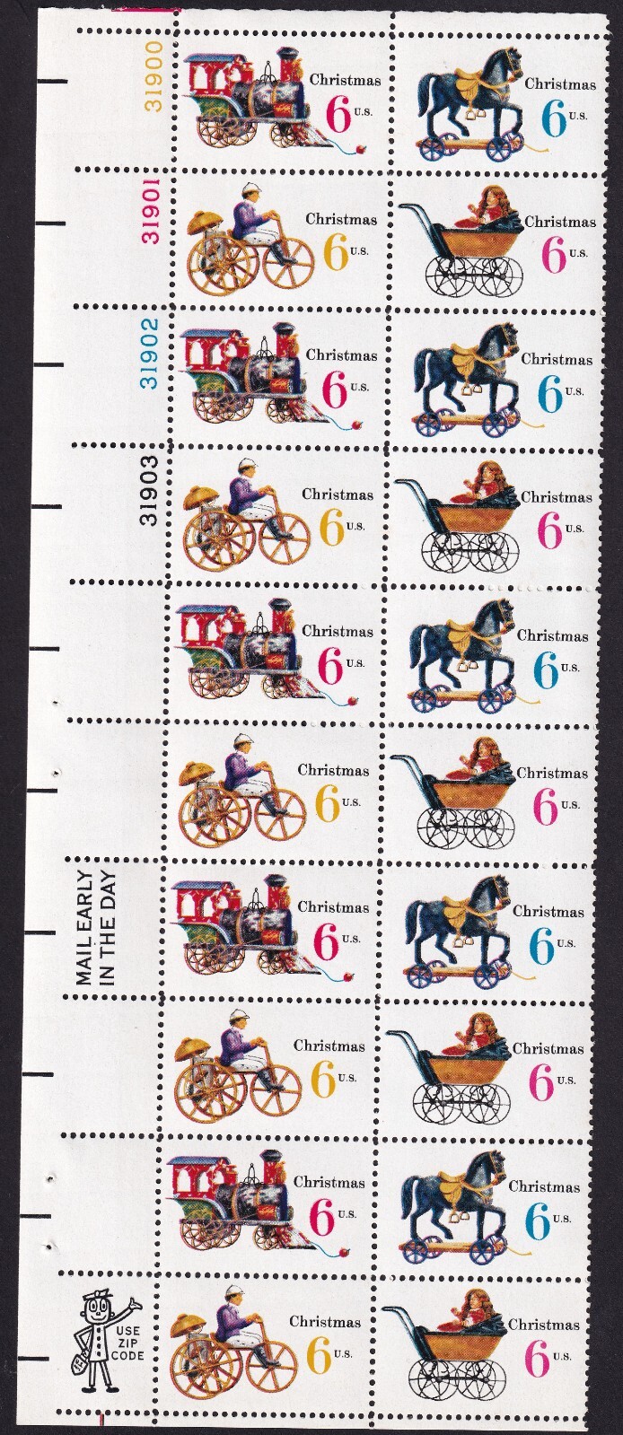 Scott #1418b (1415-18) Christmas Toys Plate Block of 20 Stamps - MNH