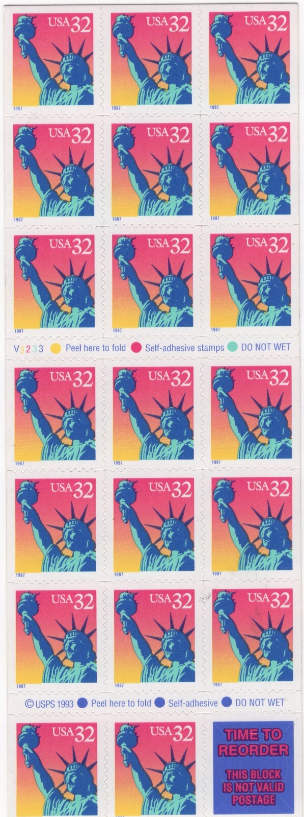 Scott #3122a 32¢ Statue of Liberty Booklet of 20 Stamps - MNH (NDVH Back)
