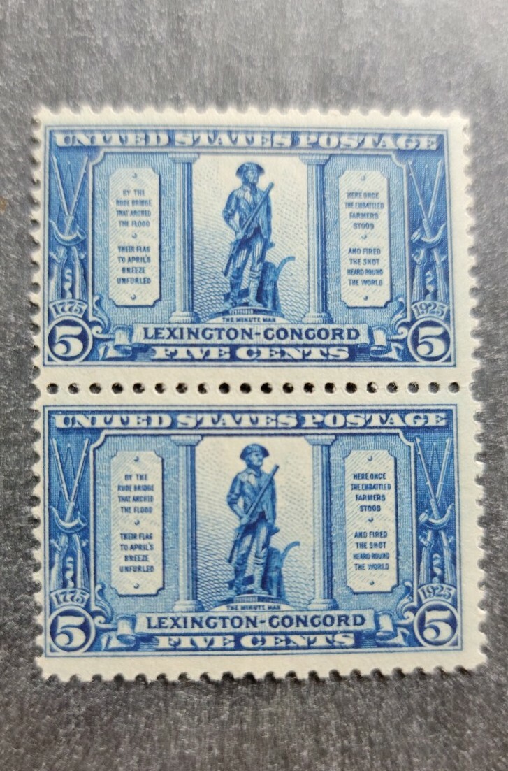 Scott #619 5c Lexington-Concord Minute Man Pair of Stamps - Mint LH