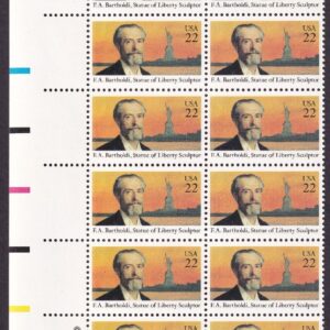 Scott #2147 Bartholdi Statue of Liberty Sculptor Plate Block of 20 Stamps - MNH