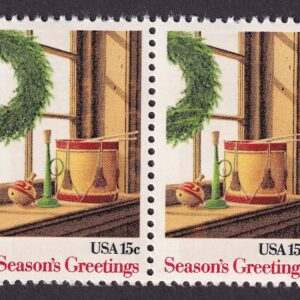 Scott #1843 Christmas Wreath in Windows with Toys Pair of Stamps - MNH