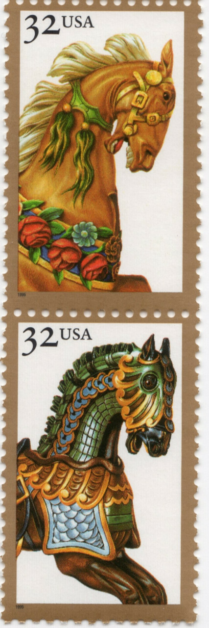 Scott #2979a (2976-79) Carousel Horses 4 Stamps as 2 Pairs - MNH