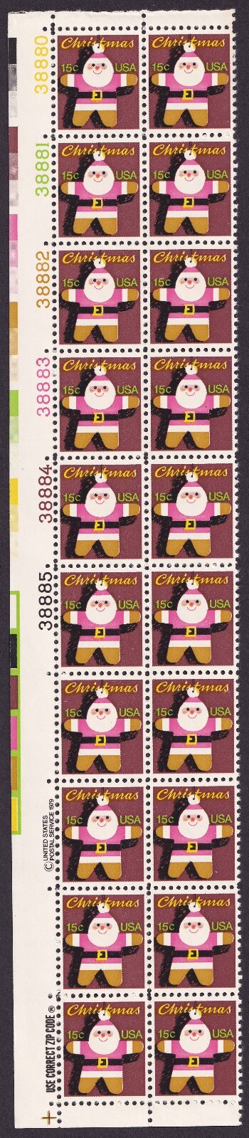 Scott #1800 Santa Claus Ornaments Plate Block of 20 Stamps - MNH UL P#38880-85