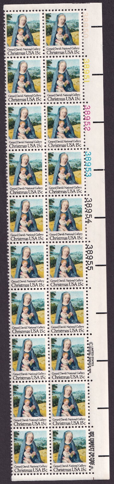 Scott #1799 Christmas Madonna (Virgin & Child) Plate Block of 20 Stamps - MNH UR