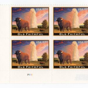 Scott #4379 Old Faithful (Yellowstone) Plate Block of 4 Express Mail Stamps (LL)