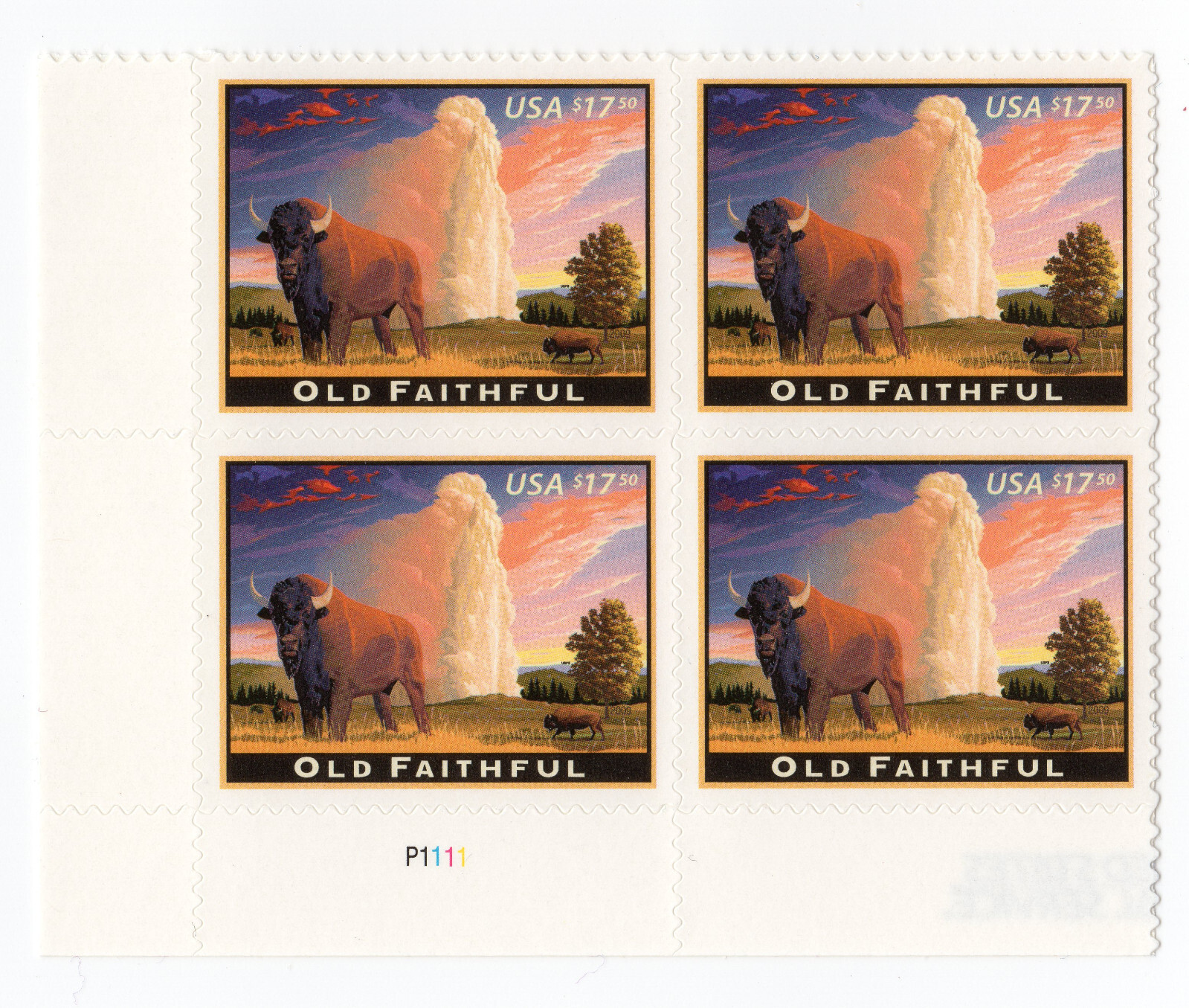 Scott #4379 Old Faithful (Yellowstone) Plate Block of 4 Express Mail Stamps (LL)