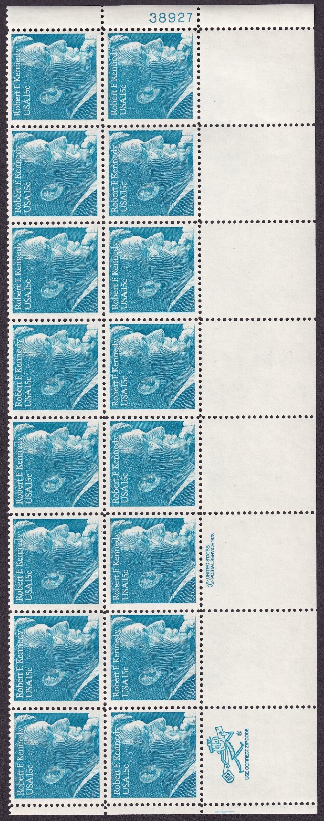 Scott #1770 Robert Kennedy Plate Block of 16 Stamps - MNH PC#7
