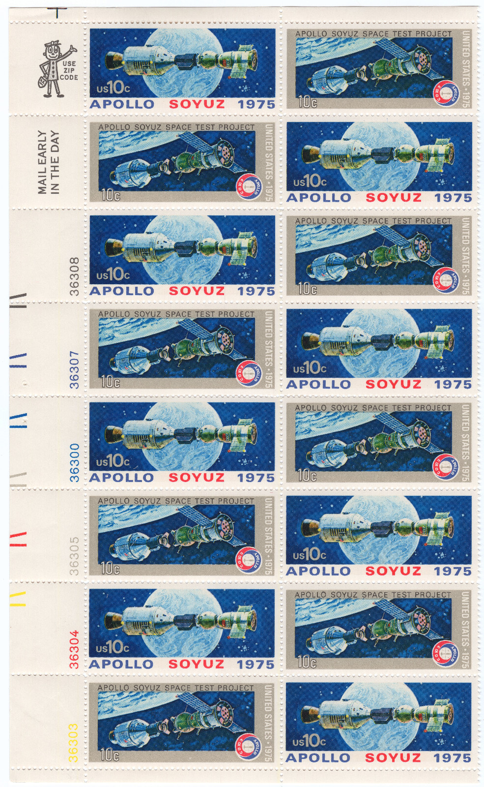 Scott #1569-1570a Apollo-Soyuz Plate Block of 16 Stamps - MNH