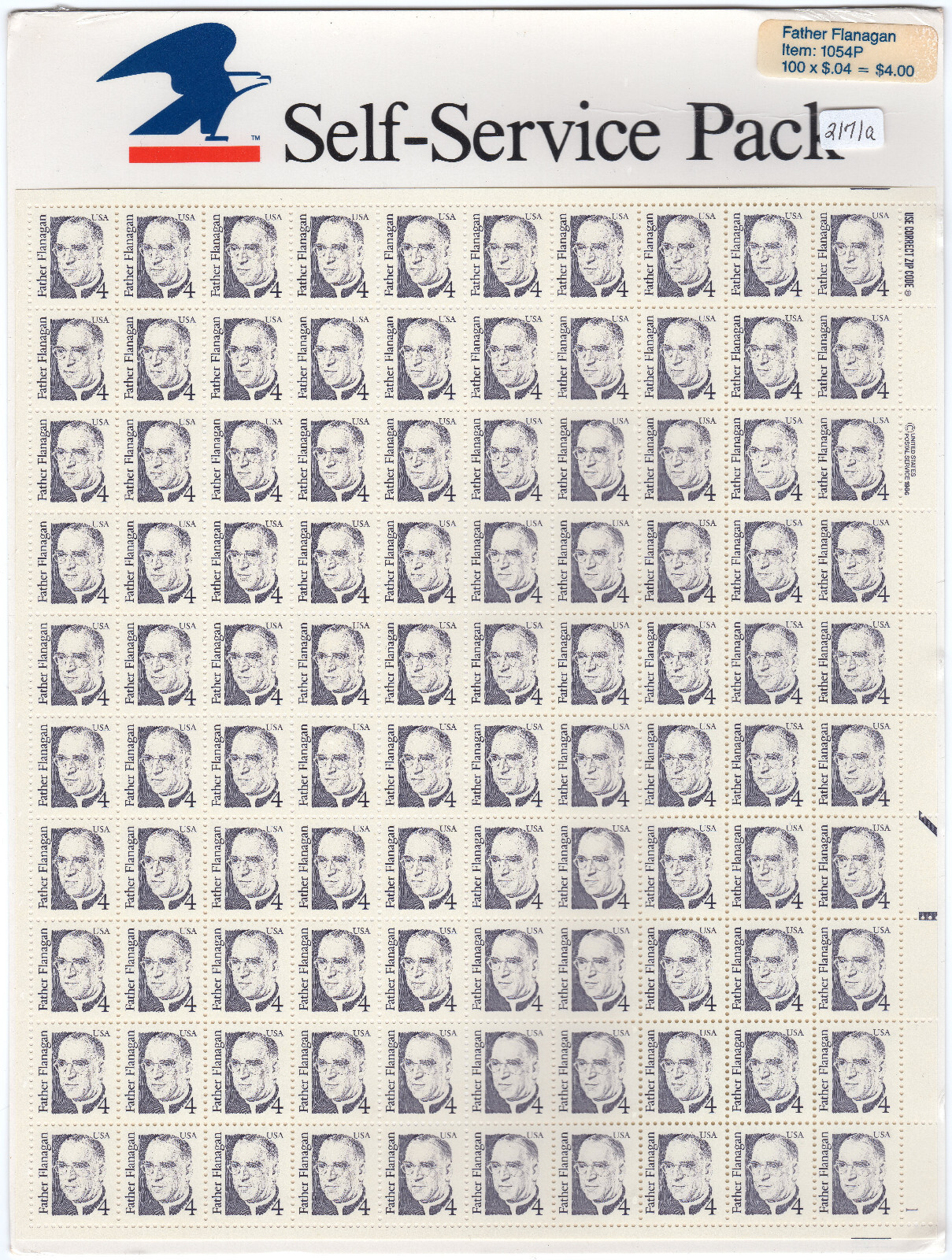 Scott #2171 Father Flanigan Sheet of 100 Stamps - Sealed