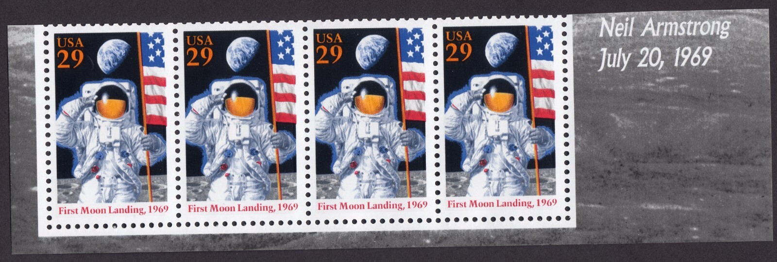 Scott #2841 29¢ FIRST MOON LANDING (Strip) Bottom Block of 4 Stamps - MNH