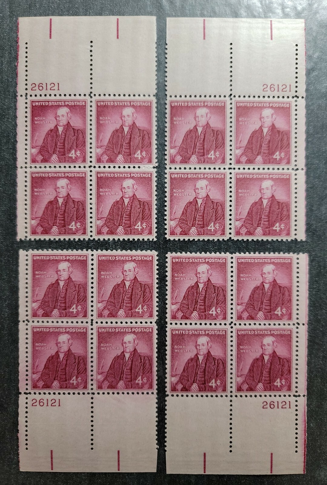 Scott #1121 Noah Webster Matched Set (4) Plate Blocks Of 4 Stamps - MNH P#26121
