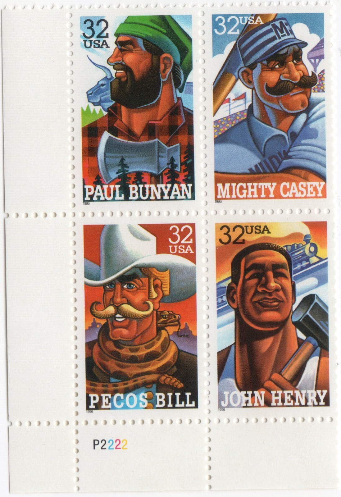 Scott #3086a Folk Heroes Plate Block of 4 Stamps - MNH