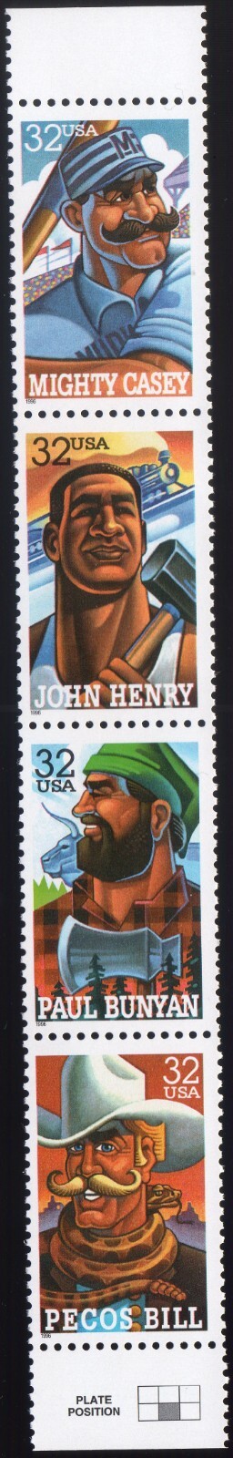 Scott #3086a Folk Heroes Vertical Strip of 4 Stamps - MNH