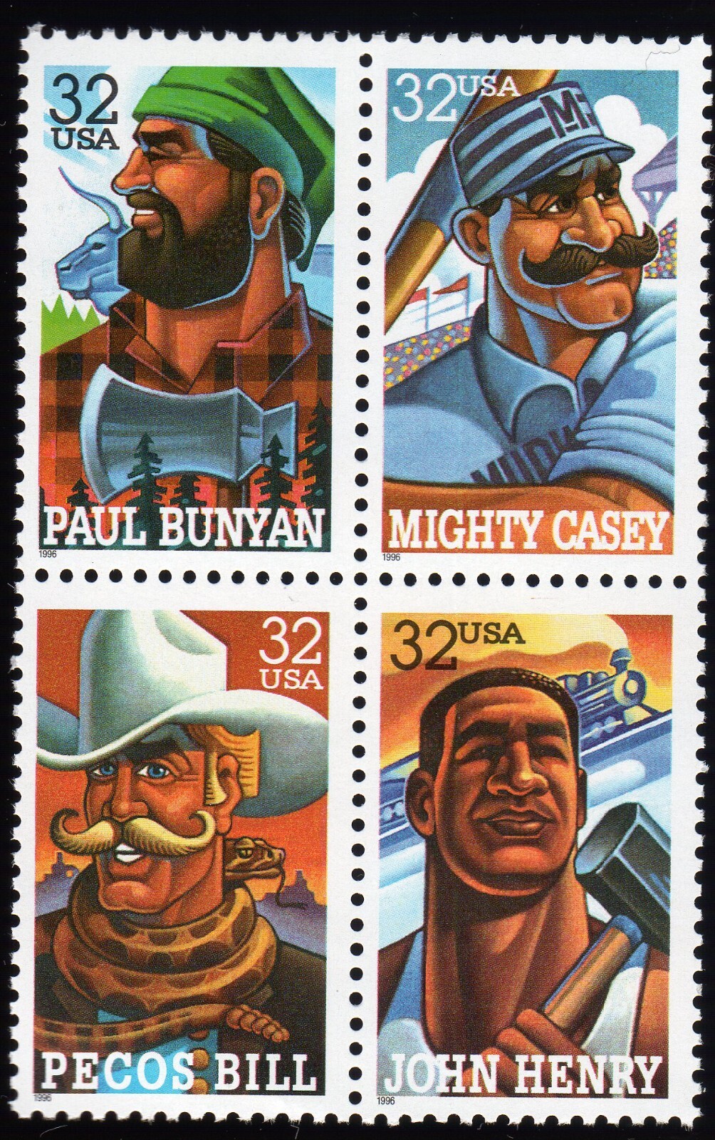 Scott #3086a (3083-86) Folk Heroes Block of 4 Stamps - MNH