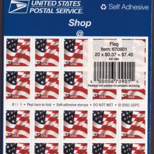 Scott #3635a Waving Flag Booklet of 20 Stamps - Sealed Blue